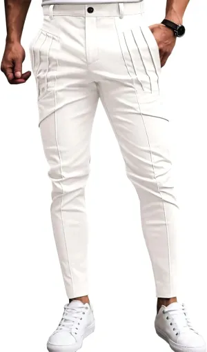Runcati Mens Slim Fit Dress Pants Chino Casual Elastic Waist Slacks Trousers Skinny Stretch Suit Pants