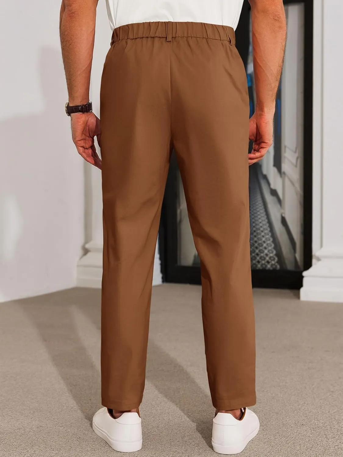 Runcati Mens Slim Fit Dress Pants Chino Casual Elastic Waist Slacks Trousers Skinny Stretch Suit Pants