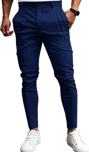 Runcati Mens Slim Fit Dress Pants Chino Casual Elastic Waist Slacks Trousers Skinny Stretch Suit Pants
