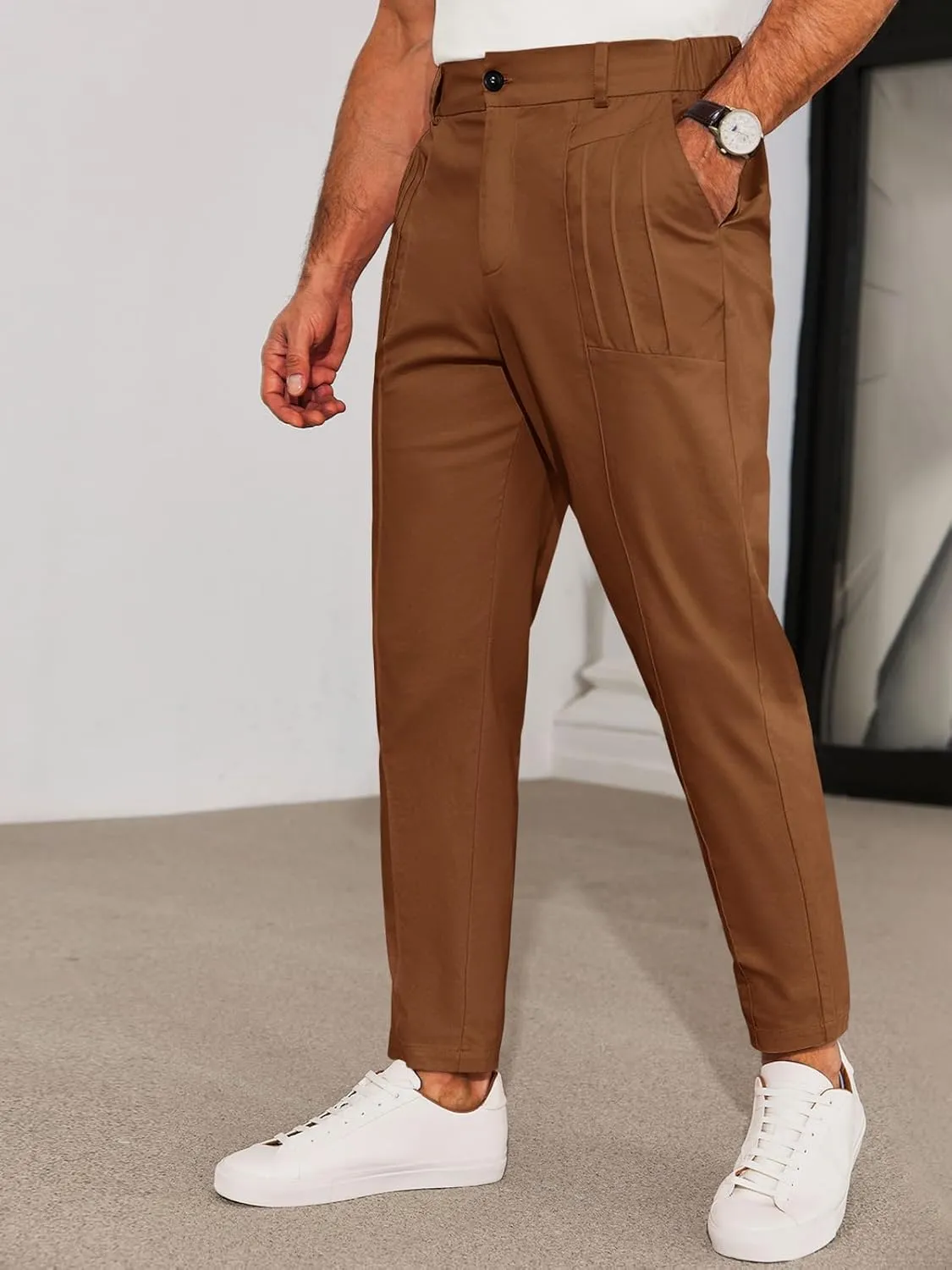 Runcati Mens Slim Fit Dress Pants Chino Casual Elastic Waist Slacks Trousers Skinny Stretch Suit Pants