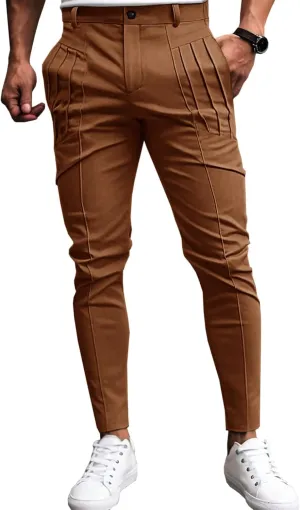 Runcati Mens Slim Fit Dress Pants Chino Casual Elastic Waist Slacks Trousers Skinny Stretch Suit Pants