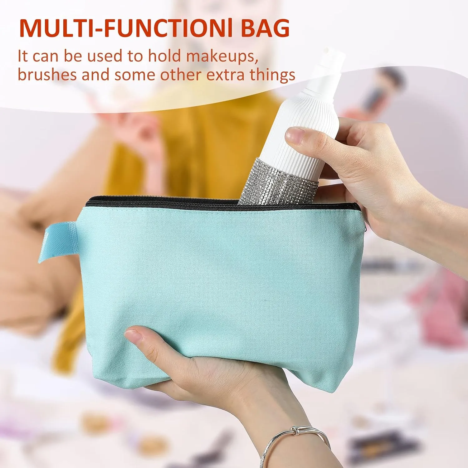 Saintrygo 10 Pieces Canvas Makeup Bags Bulk for Women Travel Cosmetic Organizer Plain Storage Pouch Multi-Purpose Blank Travel Toiletry DIY Craft Bags with Zipper(Pastel,8.7 x 5 x 1.8 Inch)