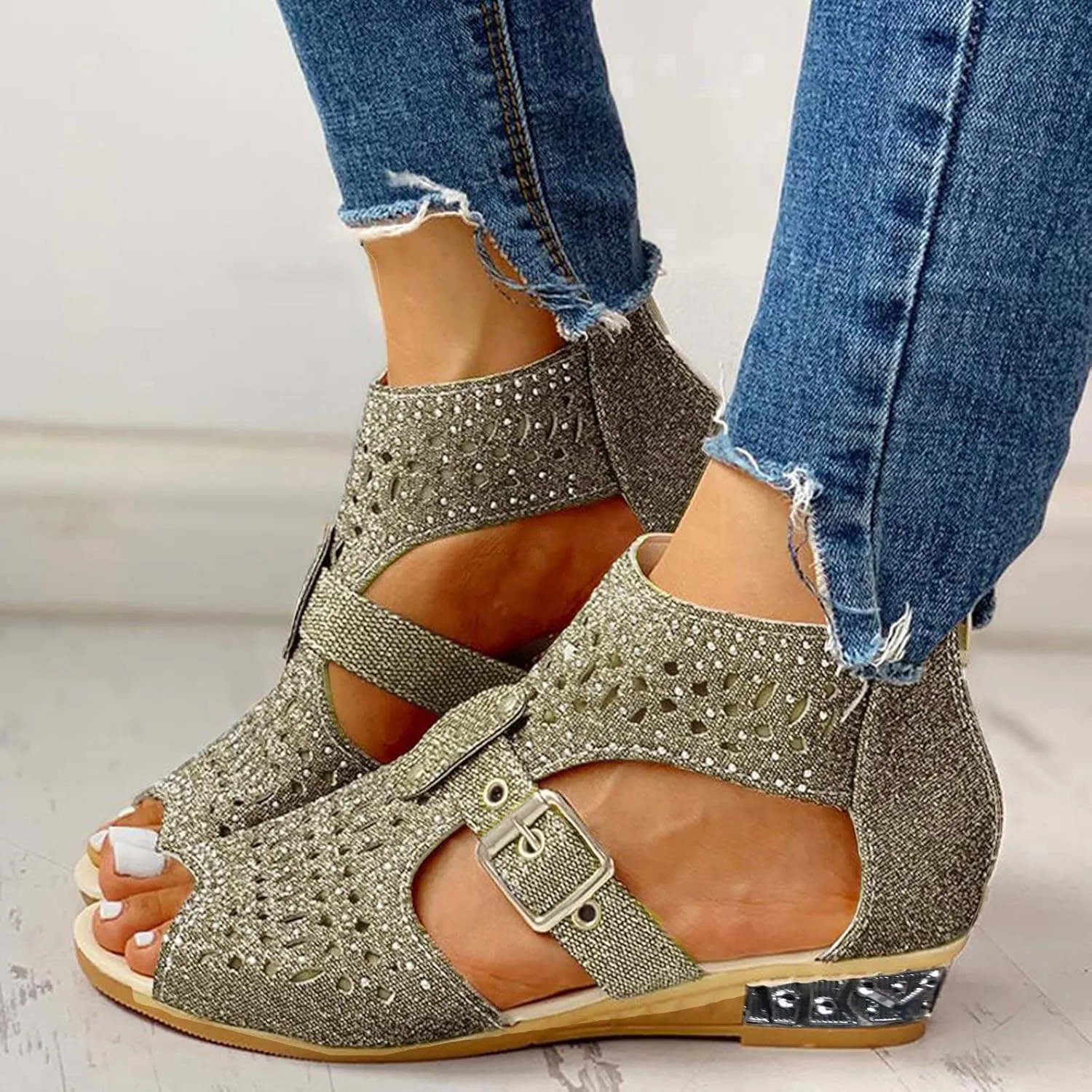 Sandalias Para Mujer Elegantes, Womens Sandals Comfy Platform Sandal Ring Toe Leather Slippers Shoes Travel Sandals