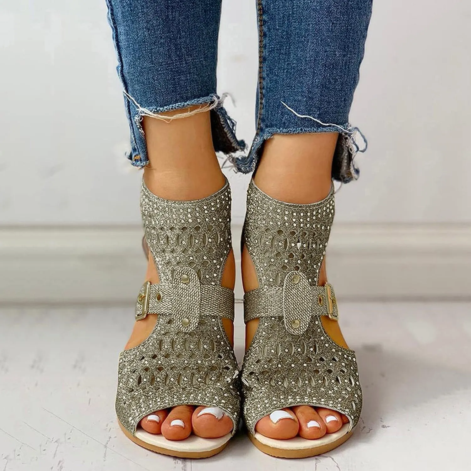 Sandalias Para Mujer Elegantes, Womens Sandals Comfy Platform Sandal Ring Toe Leather Slippers Shoes Travel Sandals