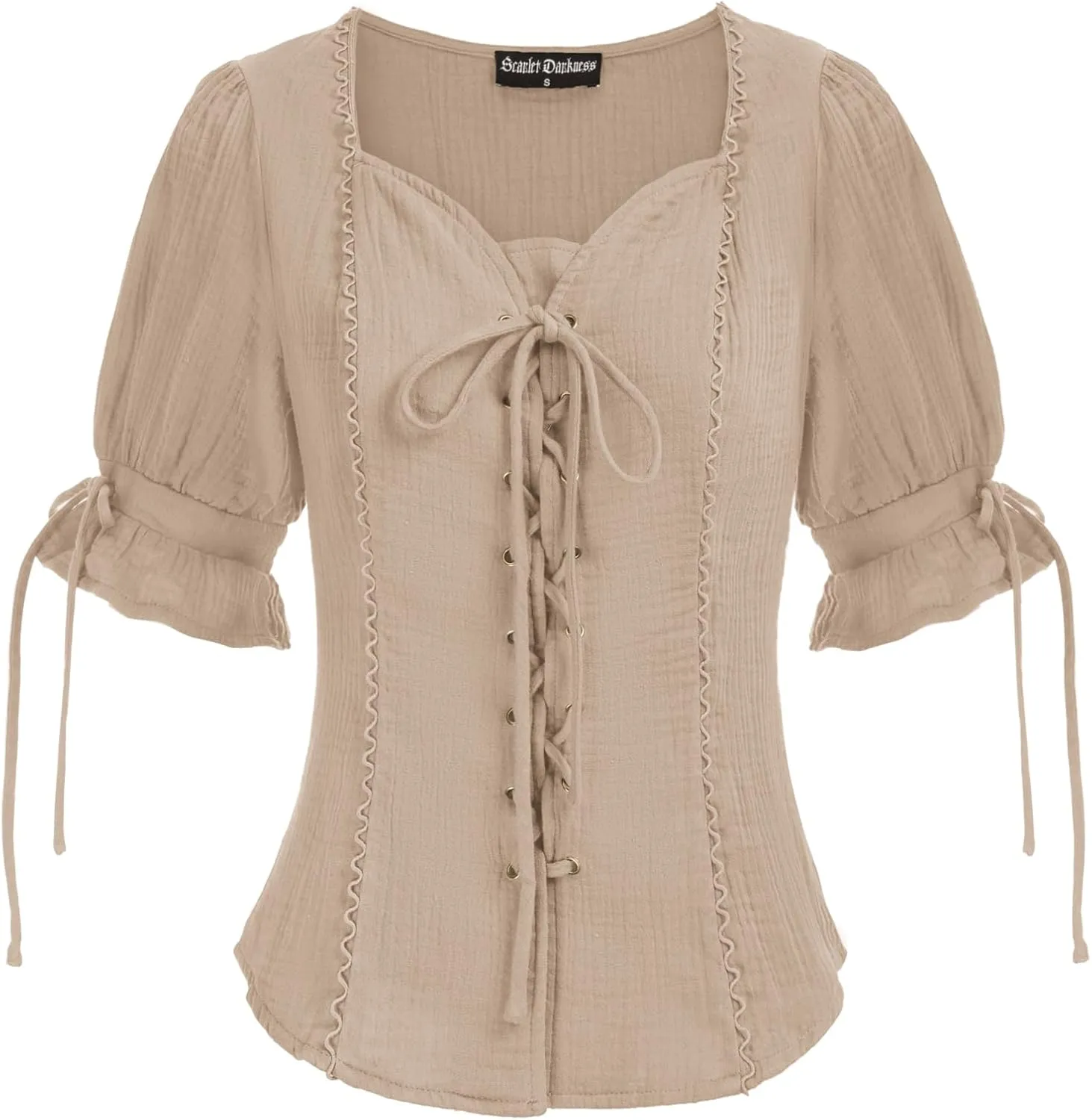 Scarlet Darkness Renaissance Shirts for Women Summer Plus Size Lace-up Tops