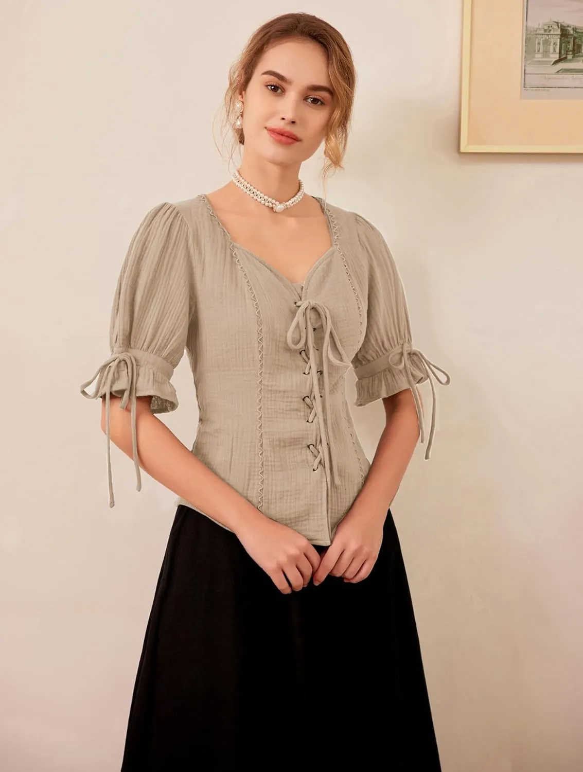 Scarlet Darkness Renaissance Shirts for Women Summer Plus Size Lace-up Tops