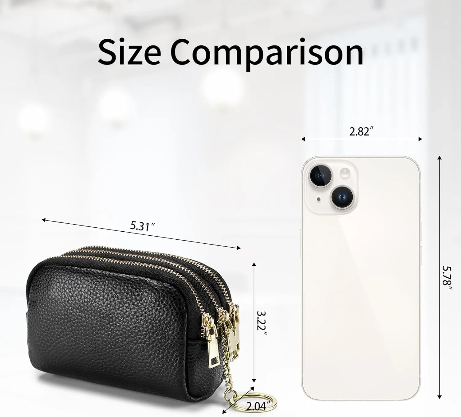 SENDEFN Small Coin Purse Leather 3 Zippered Change Pouch Wallet with Key Ring for Women