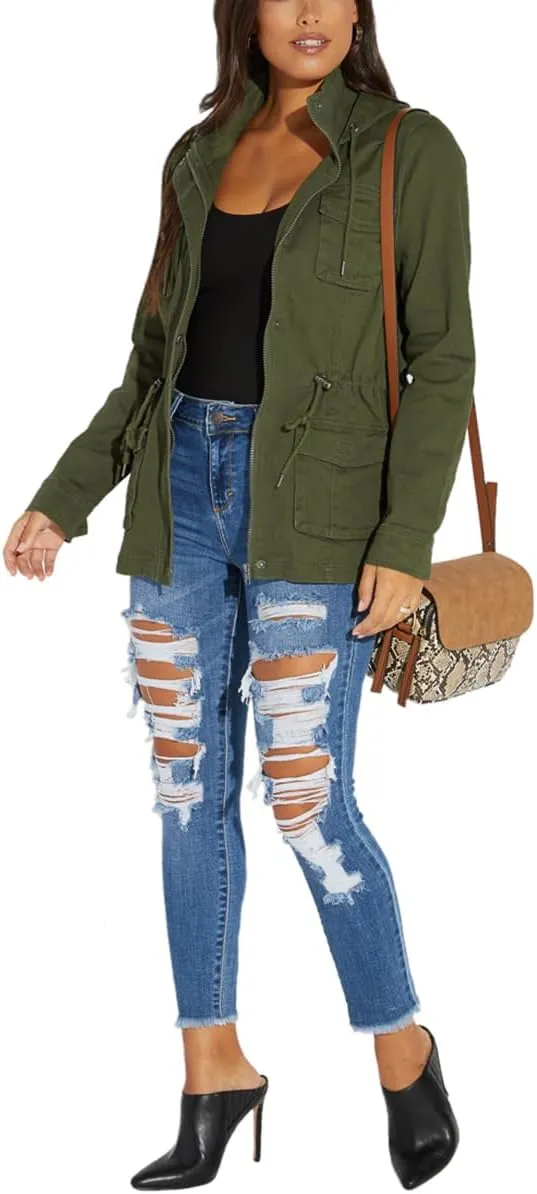 SheKiss Womens Camouflage Shacket Jacket Coats Fashion Fall Long Sleeve Zipper Canvas Camo Jackets with Pockets