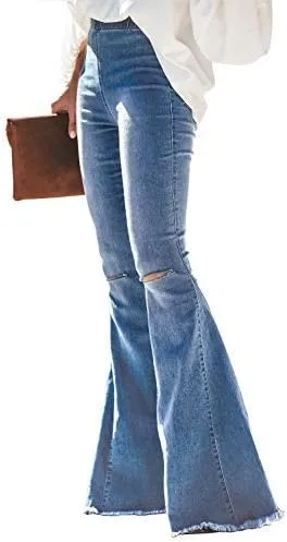 Sidefeel Women's Flare Jeans Strenchy Elastic High Waisted Bell Bottom Bootcut Denim Pants