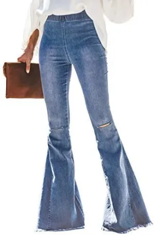 Sidefeel Women's Flare Jeans Strenchy Elastic High Waisted Bell Bottom Bootcut Denim Pants