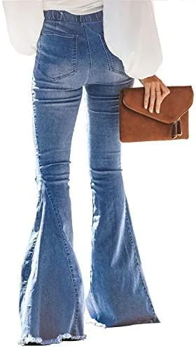 Sidefeel Women's Flare Jeans Strenchy Elastic High Waisted Bell Bottom Bootcut Denim Pants