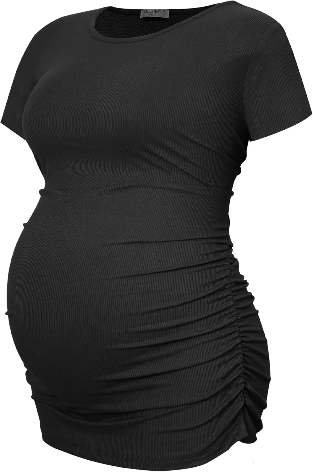 Smallshow Women's Maternity Shirts Ribbed Ruched Pregnancy Clothes Tops 3 Packs