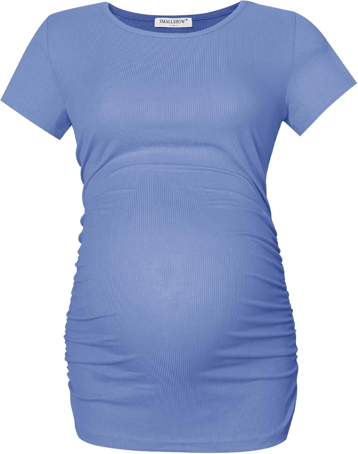 Smallshow Women's Maternity Shirts Ribbed Ruched Pregnancy Clothes Tops 3 Packs