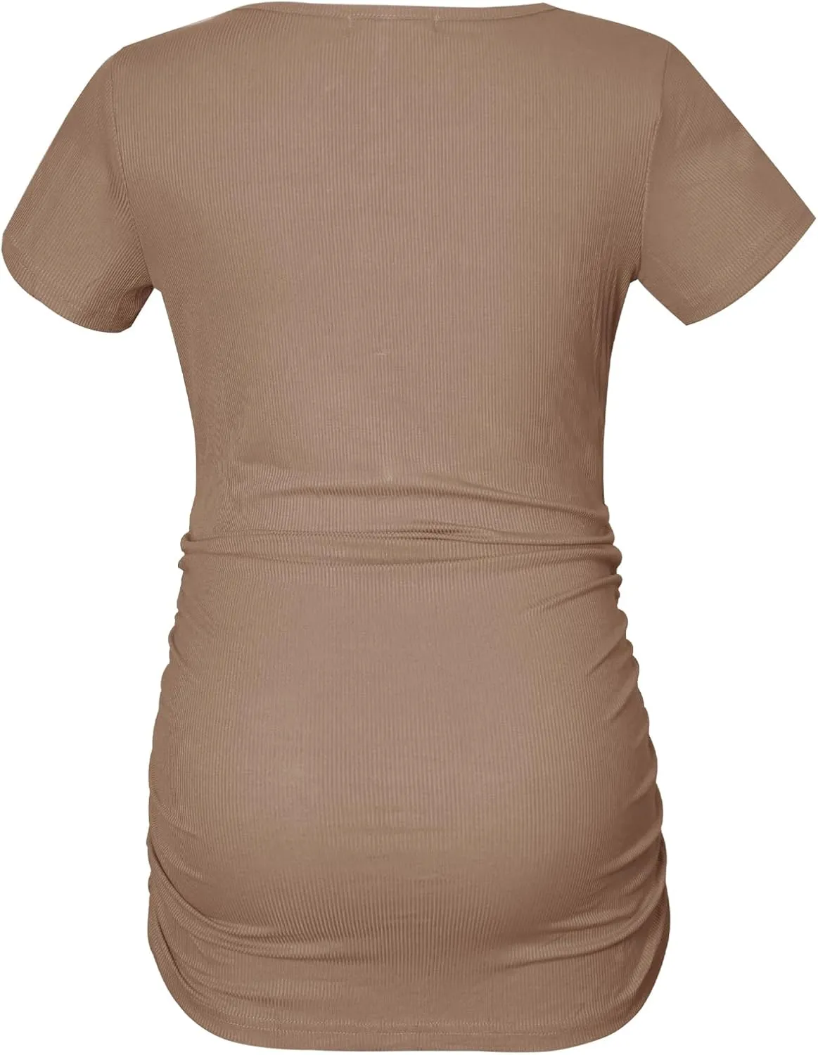 Smallshow Women's Maternity Shirts Ribbed Ruched Pregnancy Clothes Tops 3 Packs