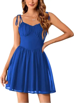SOLY HUX Women's Corset Dress Cami Dresses Spaghetti Strap Flared Prom Dress Cocktail Party Short Summer Dress