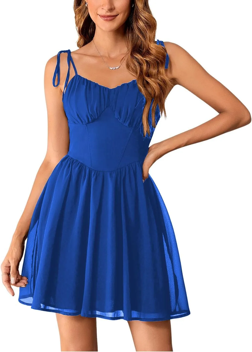 SOLY HUX Women's Corset Dress Cami Dresses Spaghetti Strap Flared Prom Dress Cocktail Party Short Summer Dress