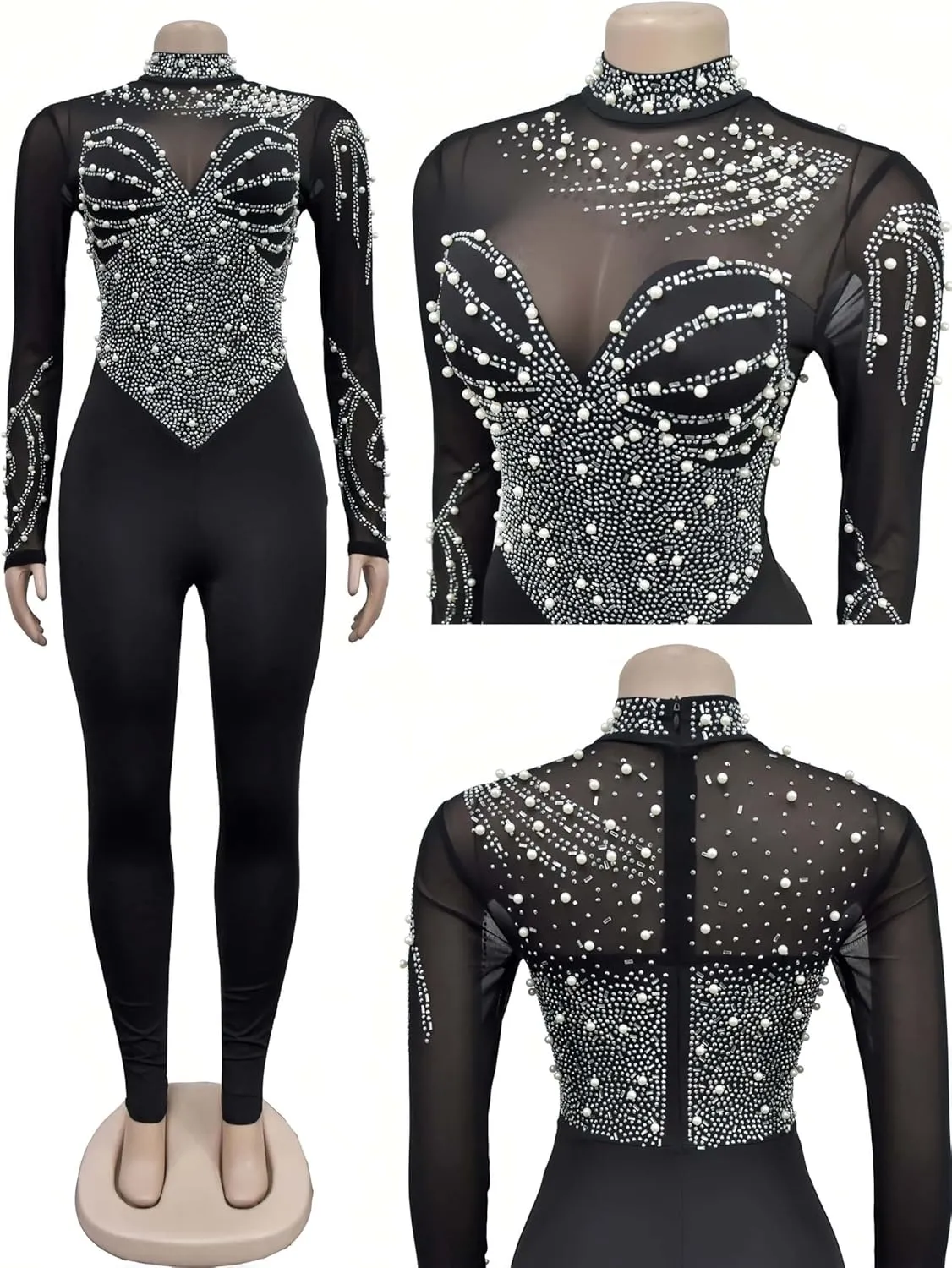 Sparkly Rhinestone Embellished Jumpsuit Sexy Birthday Outfits for Women