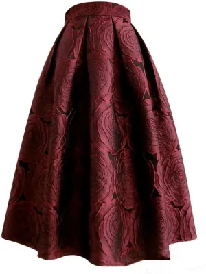 Spring Autumn Vintage Elegant Women Striped Jacquard High Waisted Long Pleated Skirt