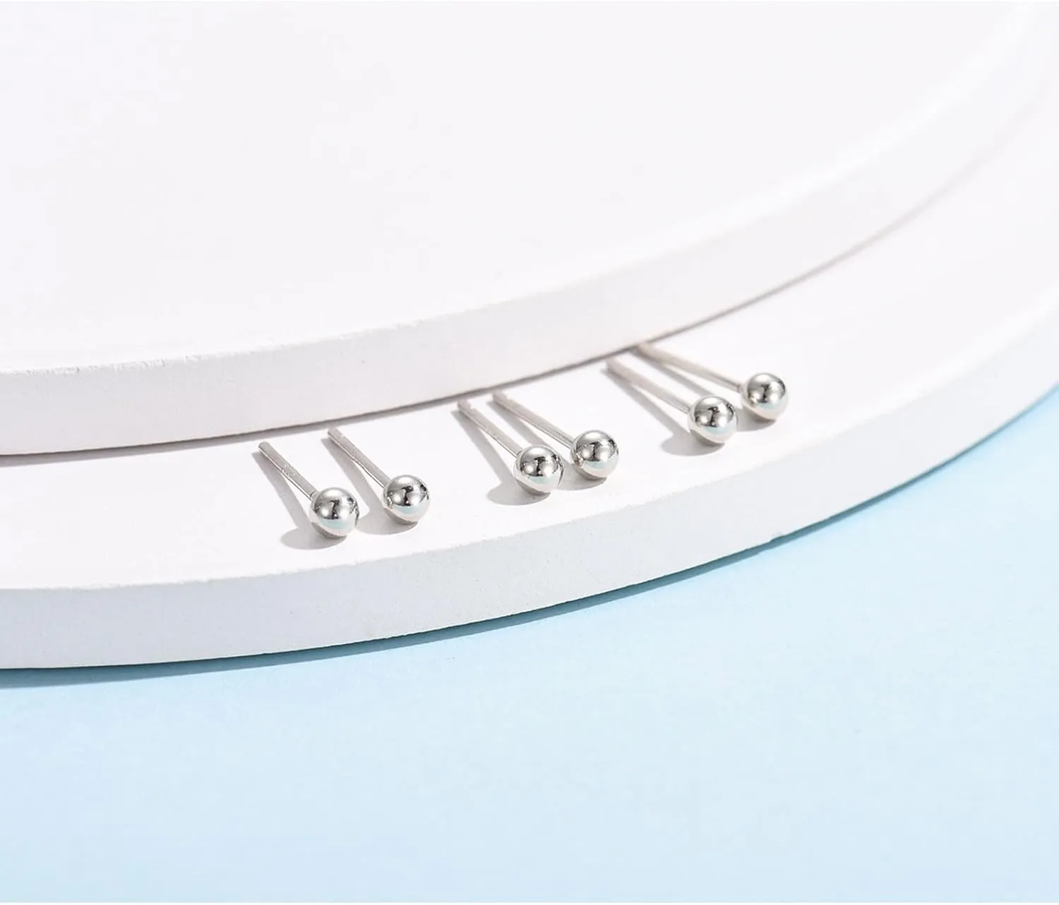 Sterling Silver Round Ball Stud Earrings for Women Men, 3 Pairs Hypoallergenic Small Tiny Stud Earring Set (Diameter 2/3/4mm)