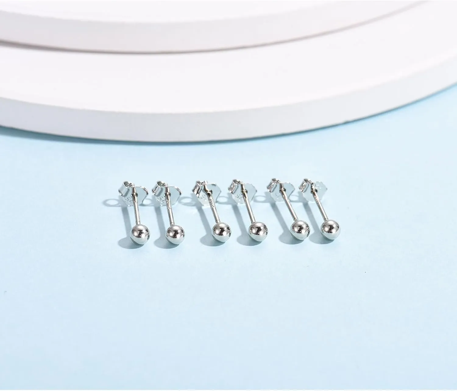 Sterling Silver Round Ball Stud Earrings for Women Men, 3 Pairs Hypoallergenic Small Tiny Stud Earring Set (Diameter 2/3/4mm)