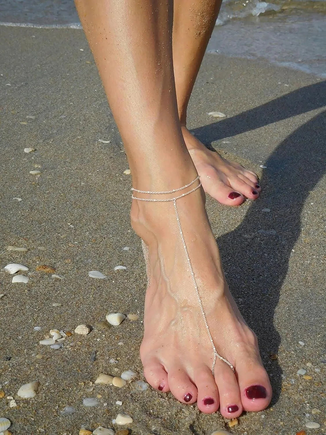Sterling Silver/Gold Foot Chain Ankle Bracelets for Women Waterproof Dainty Layered Barefoot Sandals Anklets 14K Gold Plated Womens Anklets Beaded CZ Link Anklets Set Foot Jewelry for Women