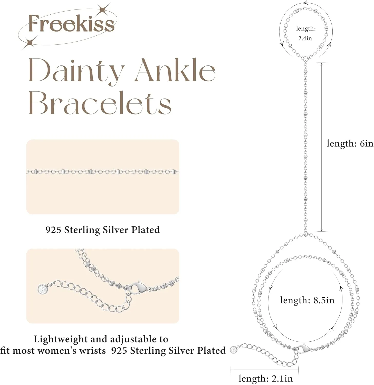 Sterling Silver/Gold Foot Chain Ankle Bracelets for Women Waterproof Dainty Layered Barefoot Sandals Anklets 14K Gold Plated Womens Anklets Beaded CZ Link Anklets Set Foot Jewelry for Women