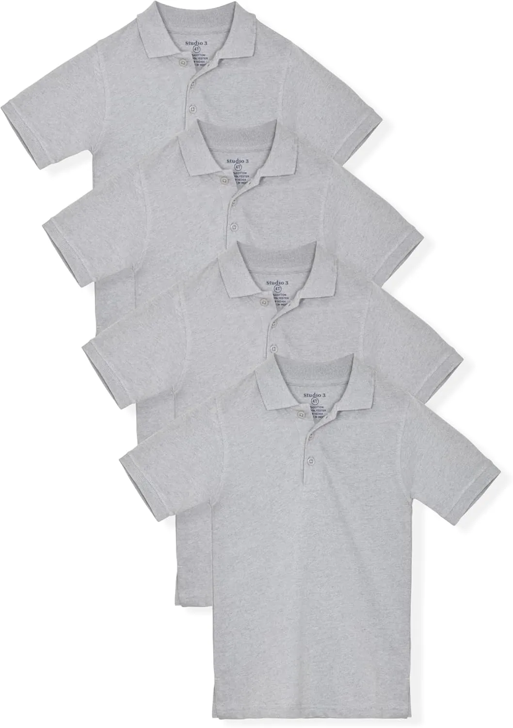 Studio 3 Boys - 4-Pack School Uniform Short and Long Sleeve Pique Polo Shirts