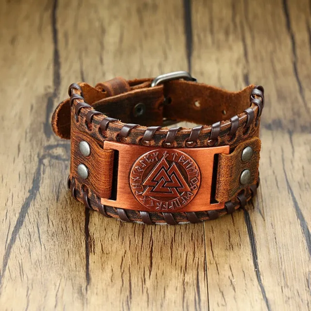 Stylish Viking Leather Wrap Bracelet, Adjustable