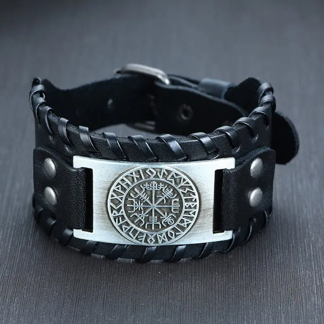 Stylish Viking Leather Wrap Bracelet, Adjustable