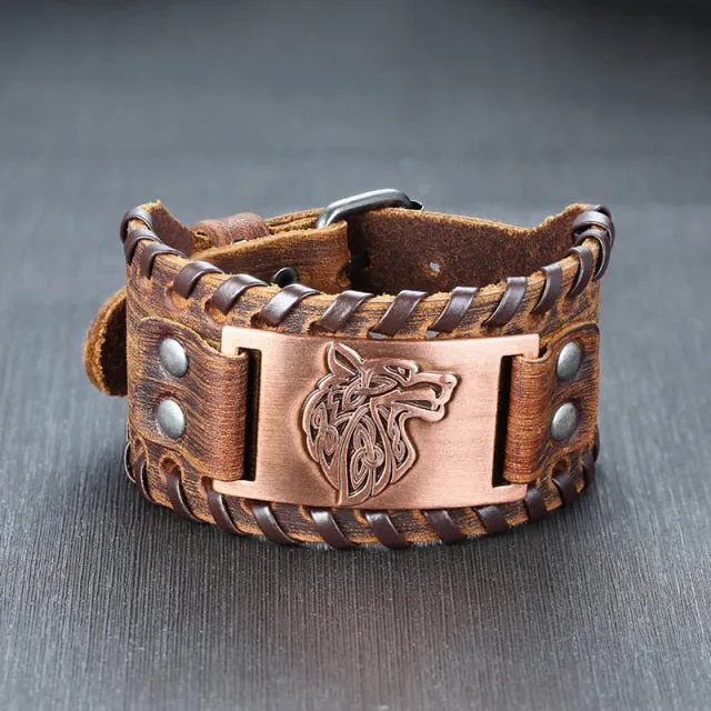Stylish Viking Leather Wrap Bracelet, Adjustable