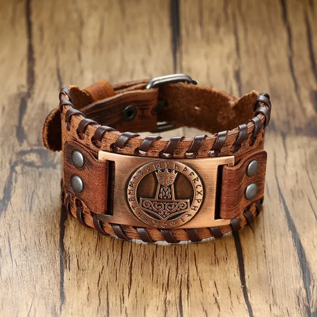 Stylish Viking Leather Wrap Bracelet, Adjustable