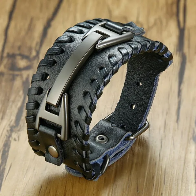 Stylish Viking Leather Wrap Bracelet, Adjustable