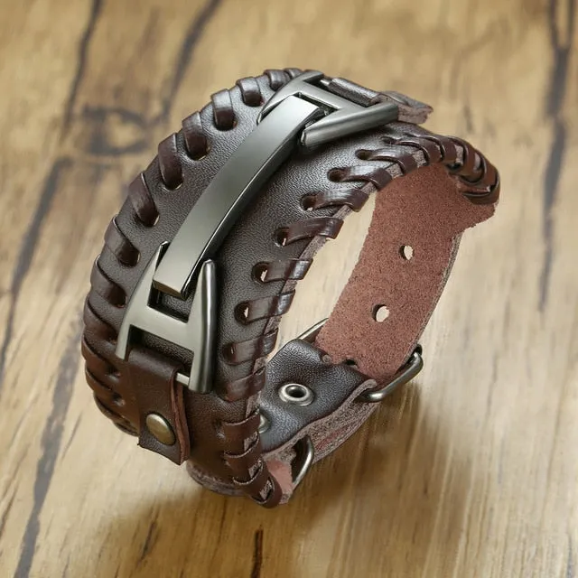 Stylish Viking Leather Wrap Bracelet, Adjustable