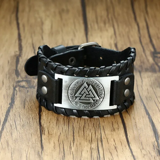 Stylish Viking Leather Wrap Bracelet, Adjustable