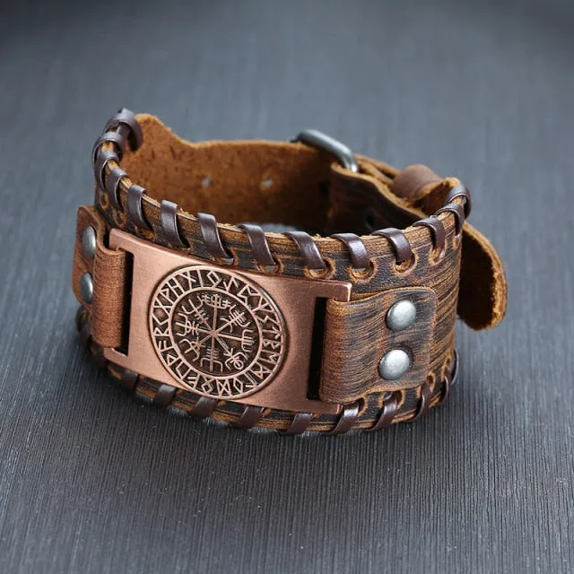 Stylish Viking Leather Wrap Bracelet, Adjustable