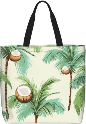 Summer Coconut Tree Tote Bag for Women Hobo Handbags with Zipper Large Shoulder Bag Shopping Bags Travel Purse