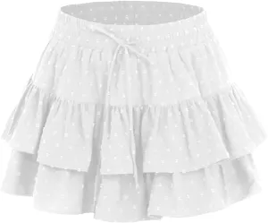 Summer Flowy Shorts for Women Ruffle Skorts Polka Dot Skirts High Waisted Tiered Mini Tennis Skort