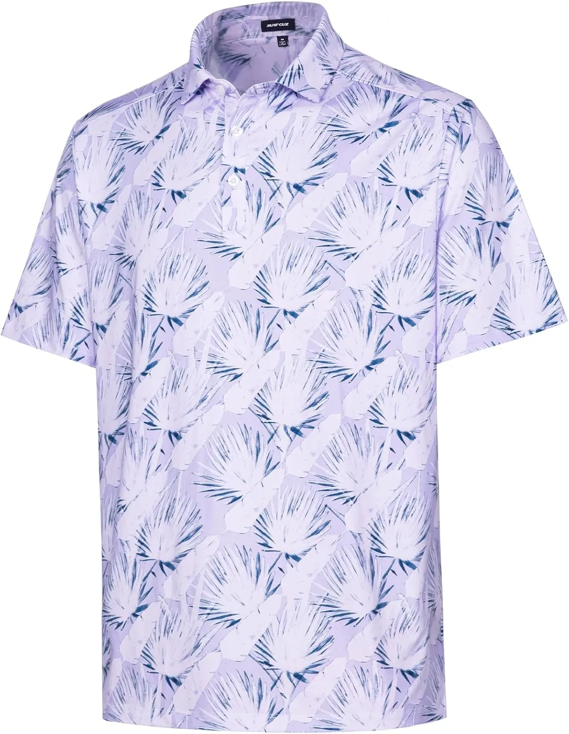 SURF CUZ Golf Shirt Moisture Wicking for Men Dry Fit Polo Shirts Short Sleeve Print Performance 4-Way Stretch