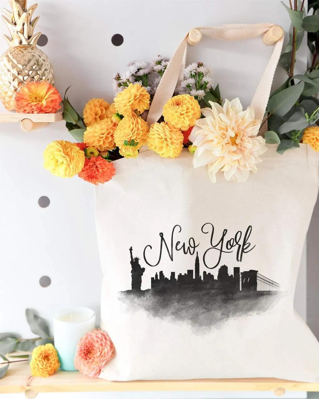 The Cotton & Canvas Co. Cityscape, Souvenir, Beach, Shopping and Travel Reusable Shoulder Tote and Handbag