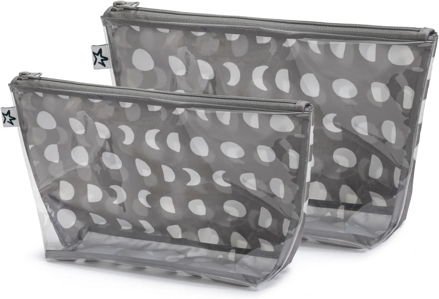 Tiny Twinkle Mess-proof Travel Bags, Airline Compliant, Zipper Closure, Clear Front Pouch, Diaper Bag Packing, Toiletry or Cosmetics Organizer 2 Pack Set (Luna)