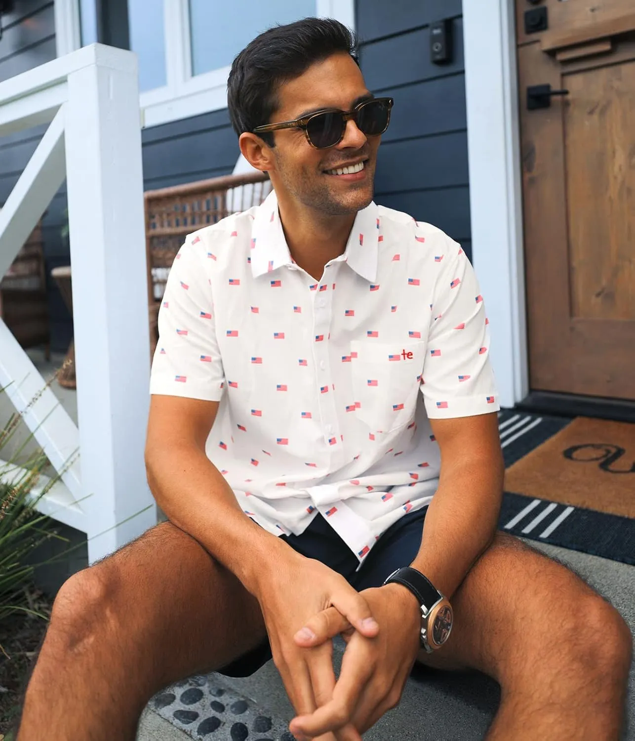 Tipsy Elves Patriotic Shirts for Men - USA Short Sleeve Button Up American Flag Shirts for Men for 4th of July