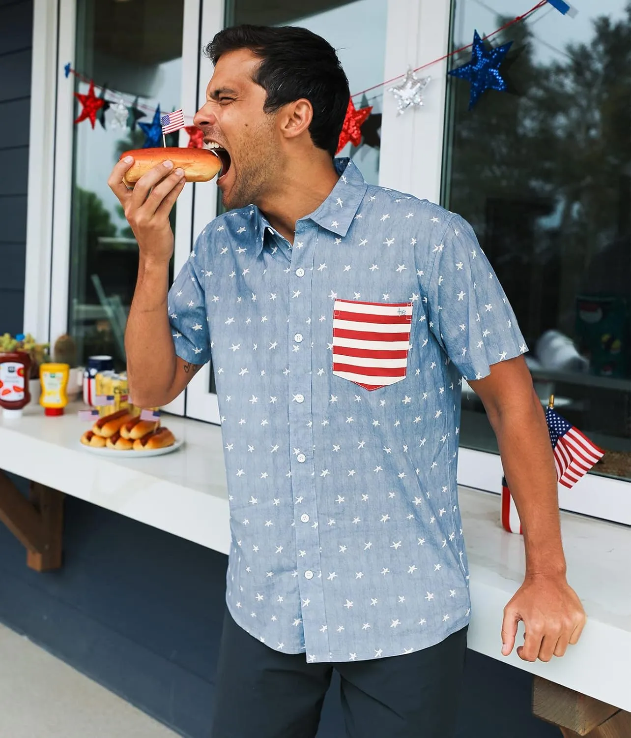 Tipsy Elves Patriotic Shirts for Men - USA Short Sleeve Button Up American Flag Shirts for Men for 4th of July
