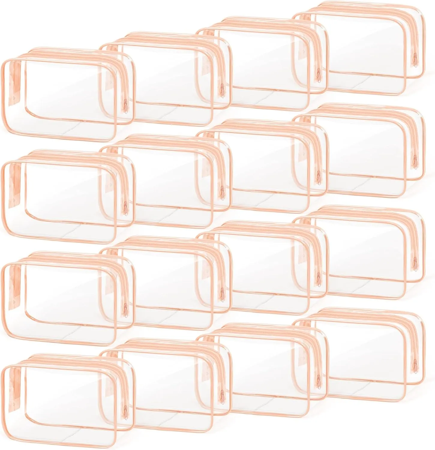 TISRATOK 16 PCS Clear Makeup Bag, Travel Essentials Toiletry Bag, Transparent PVC Cosmetic Organizer Toy-Lego Barbie Storage Pouch for Women Men - Orange-pink,Small