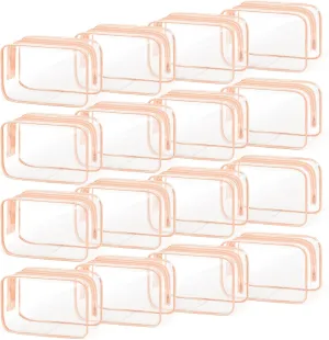 TISRATOK 16 PCS Clear Makeup Bag, Travel Essentials Toiletry Bag, Transparent PVC Cosmetic Organizer Toy-Lego Barbie Storage Pouch for Women Men - Orange-pink,Small