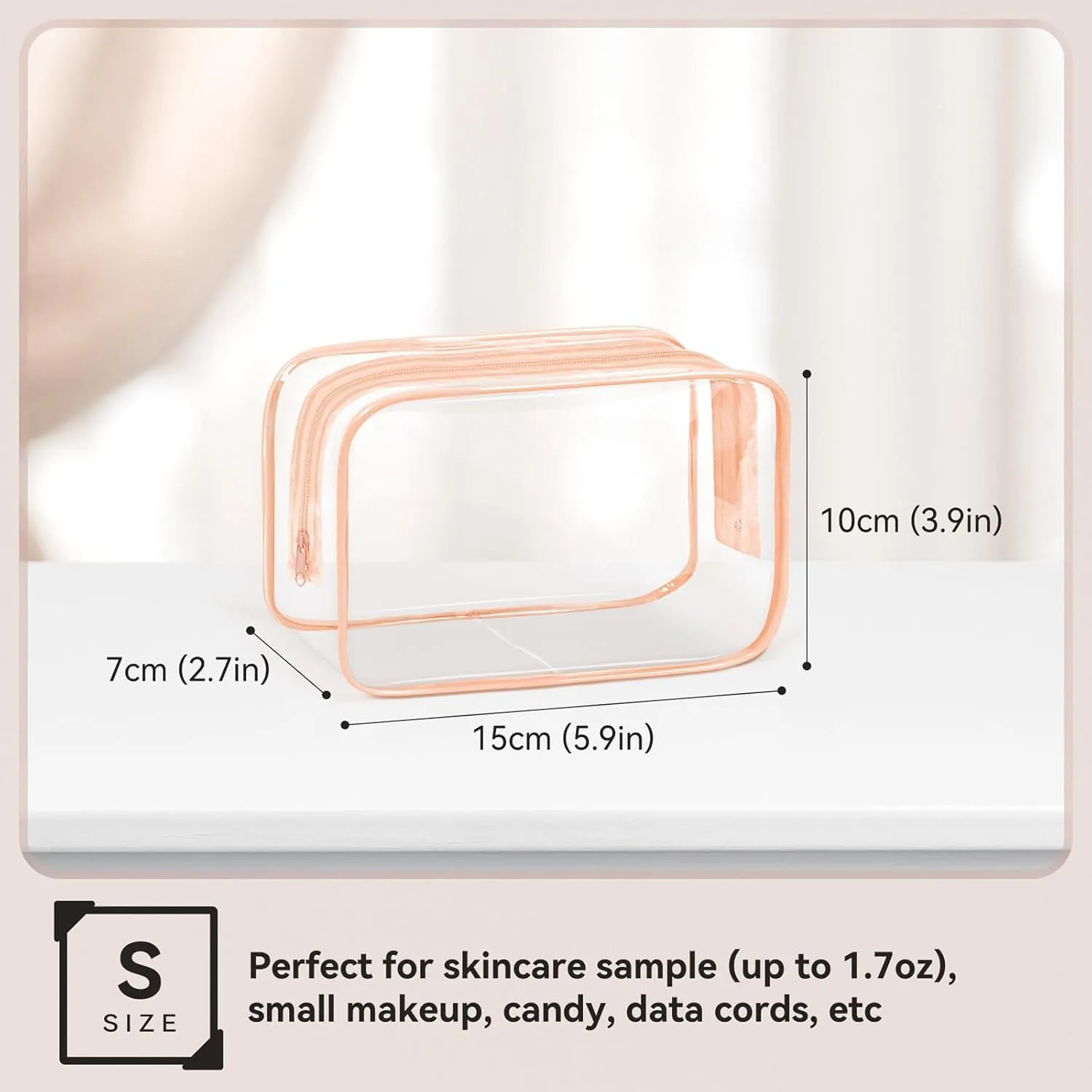 TISRATOK 16 PCS Clear Makeup Bag, Travel Essentials Toiletry Bag, Transparent PVC Cosmetic Organizer Toy-Lego Barbie Storage Pouch for Women Men - Orange-pink,Small