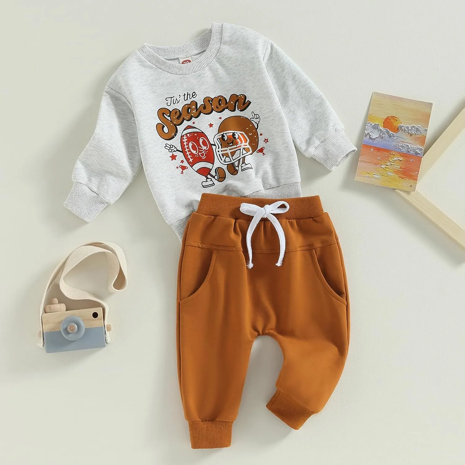 Toddler Baby Boy Football Outfit On Sundays We Watch Football with Daddy Sweatshirt Top Pants Set Fall Clothes