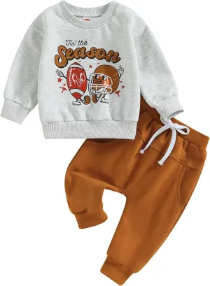 Toddler Baby Boy Football Outfit On Sundays We Watch Football with Daddy Sweatshirt Top Pants Set Fall Clothes