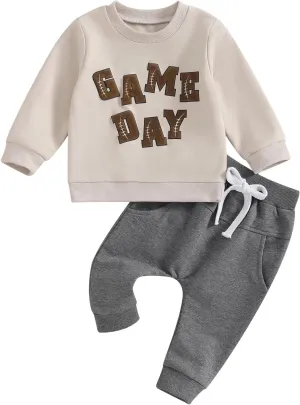 Toddler Baby Boy Football Outfit On Sundays We Watch Football with Daddy Sweatshirt Top Pants Set Fall Clothes
