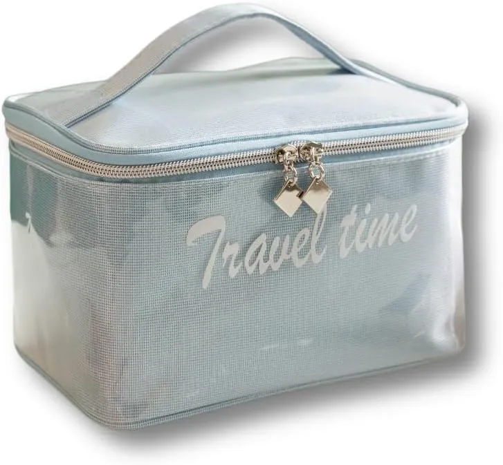 Toiletry Bag for Women Men, Waterproof Makeup Cosmetic Bag Travel Organizer Travel Bag Large Capacity Tote Bag Handbag (Silver Blue)