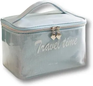 Toiletry Bag for Women Men, Waterproof Makeup Cosmetic Bag Travel Organizer Travel Bag Large Capacity Tote Bag Handbag (Silver Blue)